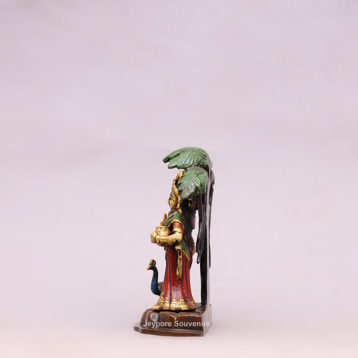 8" Hand-Painted Brass Radha Krishna Statue