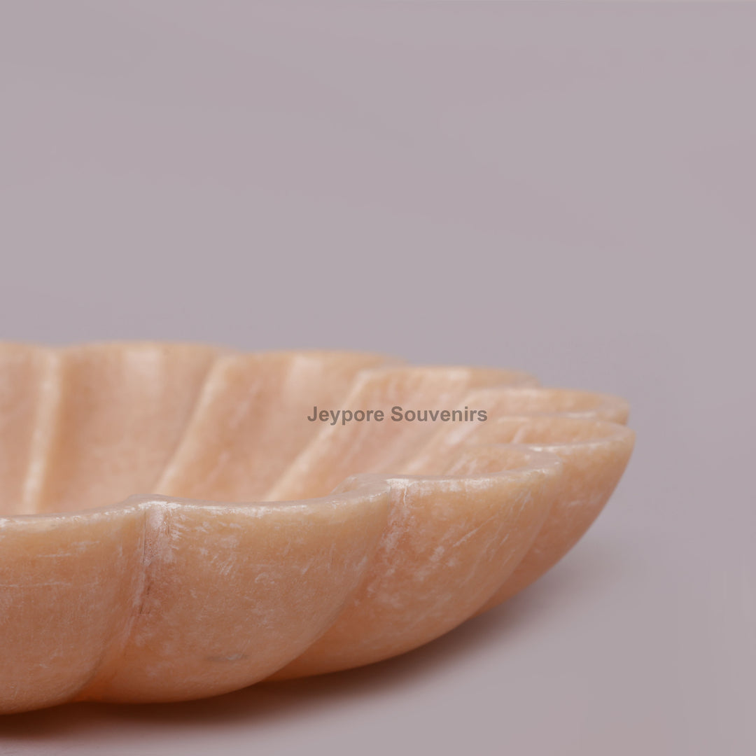 Hand-Carved Peach Marble Lotus Urli Bowl