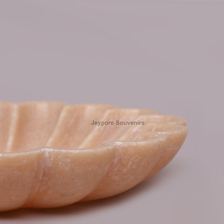 Hand-Carved Peach Marble Lotus Urli Bowl