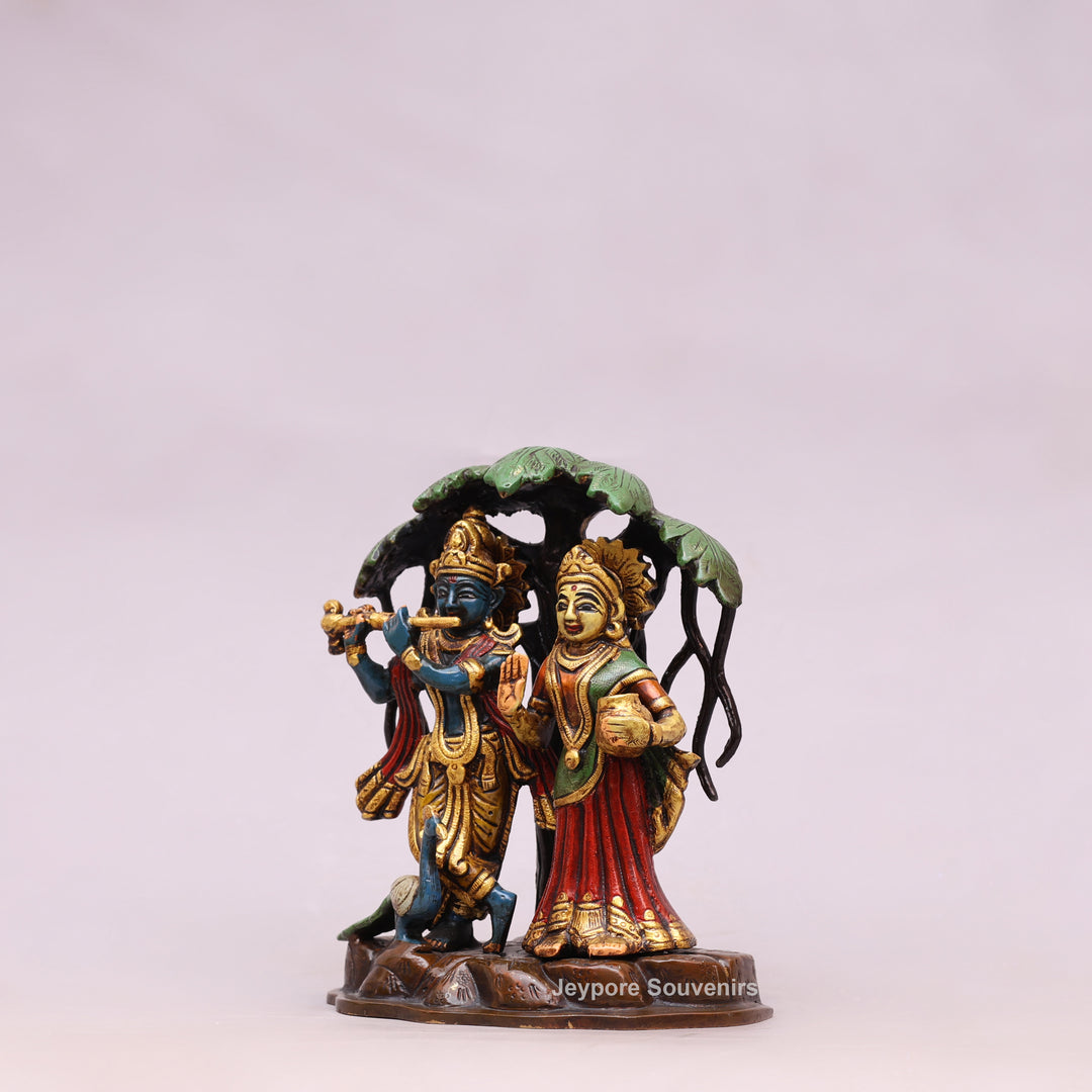 8" Hand-Painted Brass Radha Krishna Statue