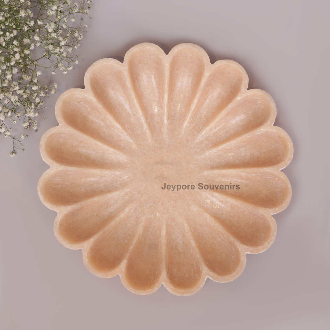 Hand-Carved Peach Marble Lotus Urli Bowl