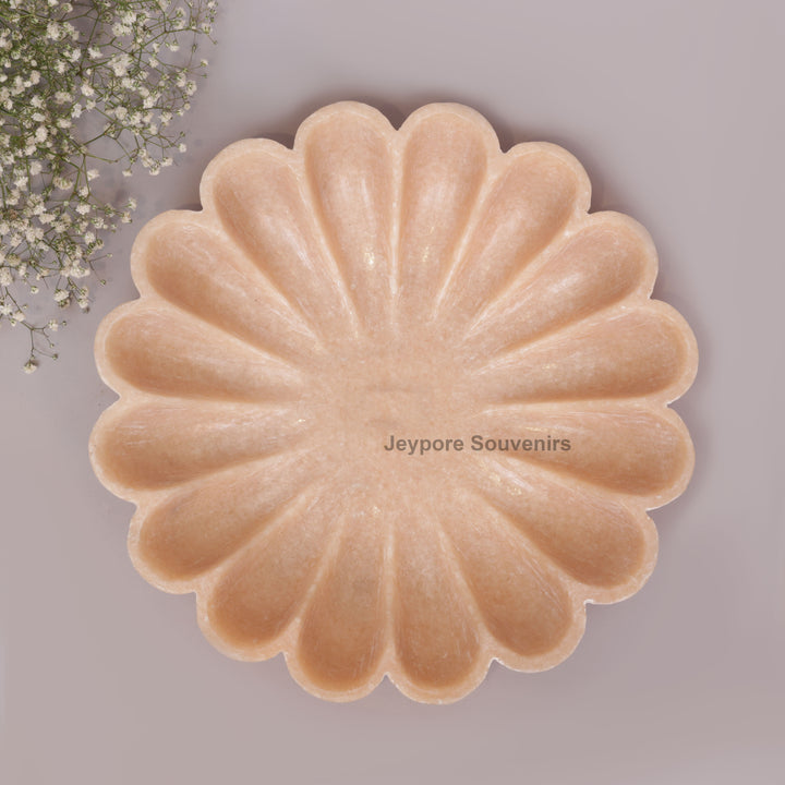 Hand-Carved Peach Marble Lotus Urli Bowl