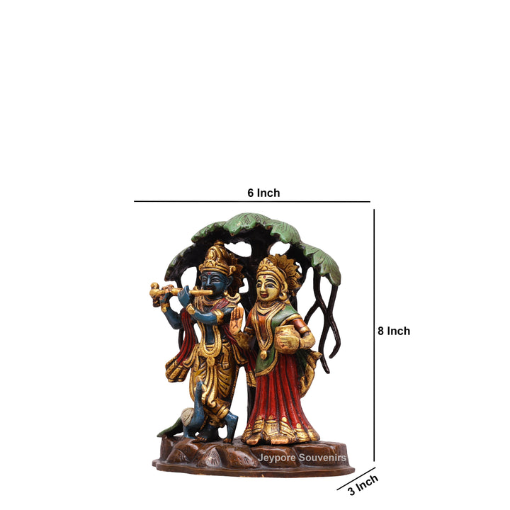 8" Hand-Painted Brass Radha Krishna Statue