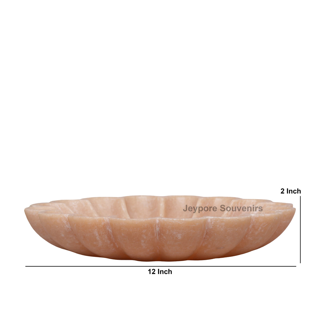 Hand-Carved Peach Marble Lotus Urli Bowl