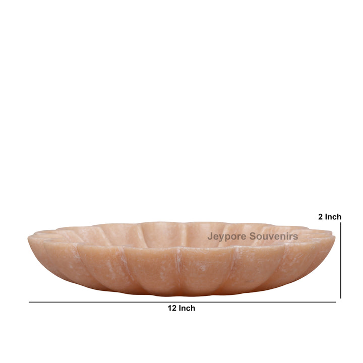 Hand-Carved Peach Marble Lotus Urli Bowl