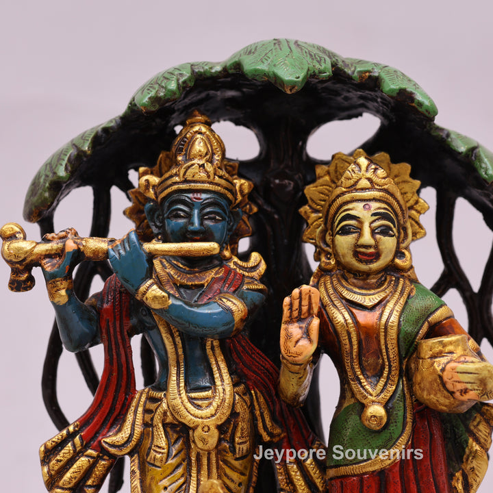8" Hand-Painted Brass Radha Krishna Statue