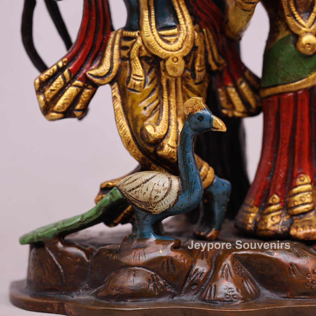 8" Hand-Painted Brass Radha Krishna Statue