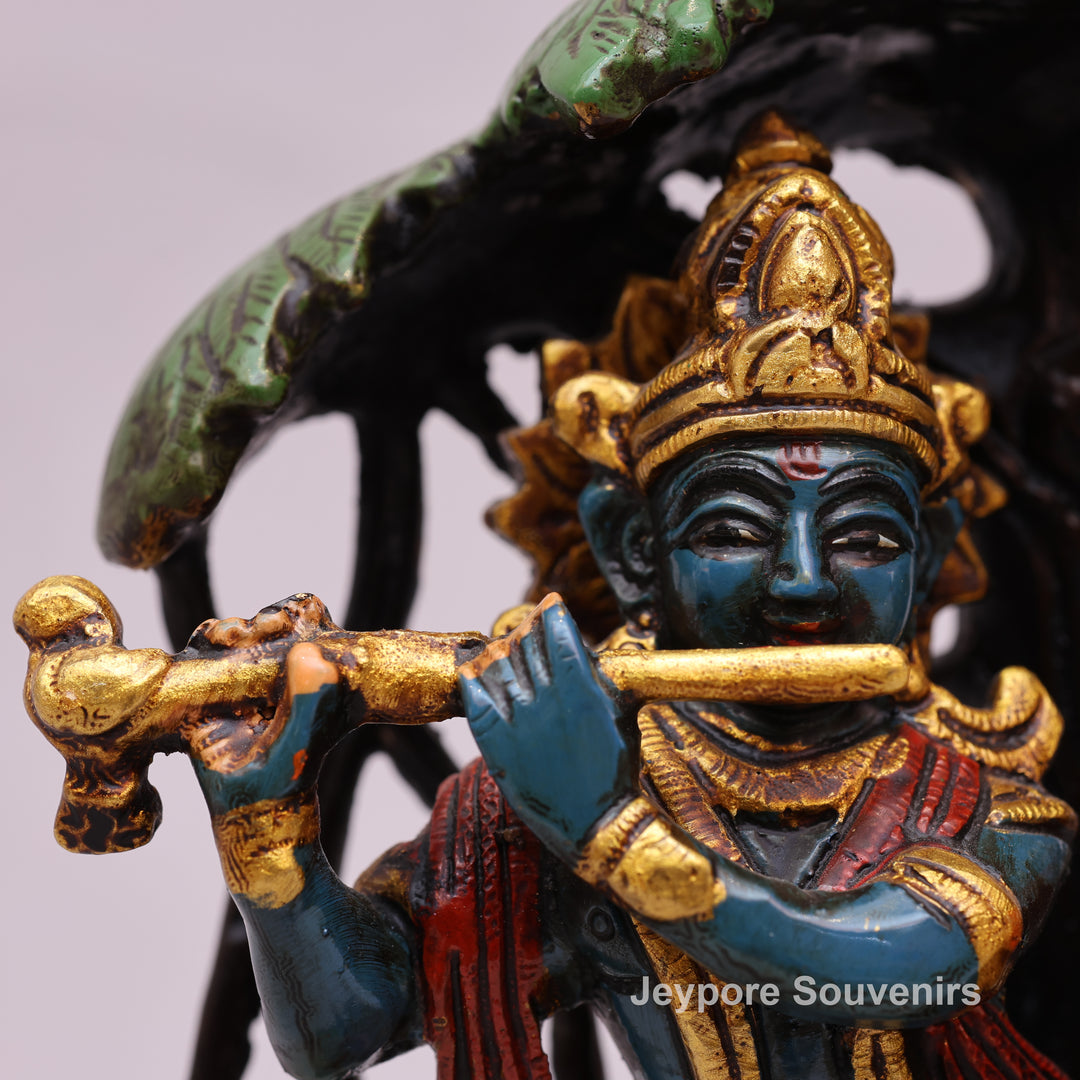 8" Hand-Painted Brass Radha Krishna Statue