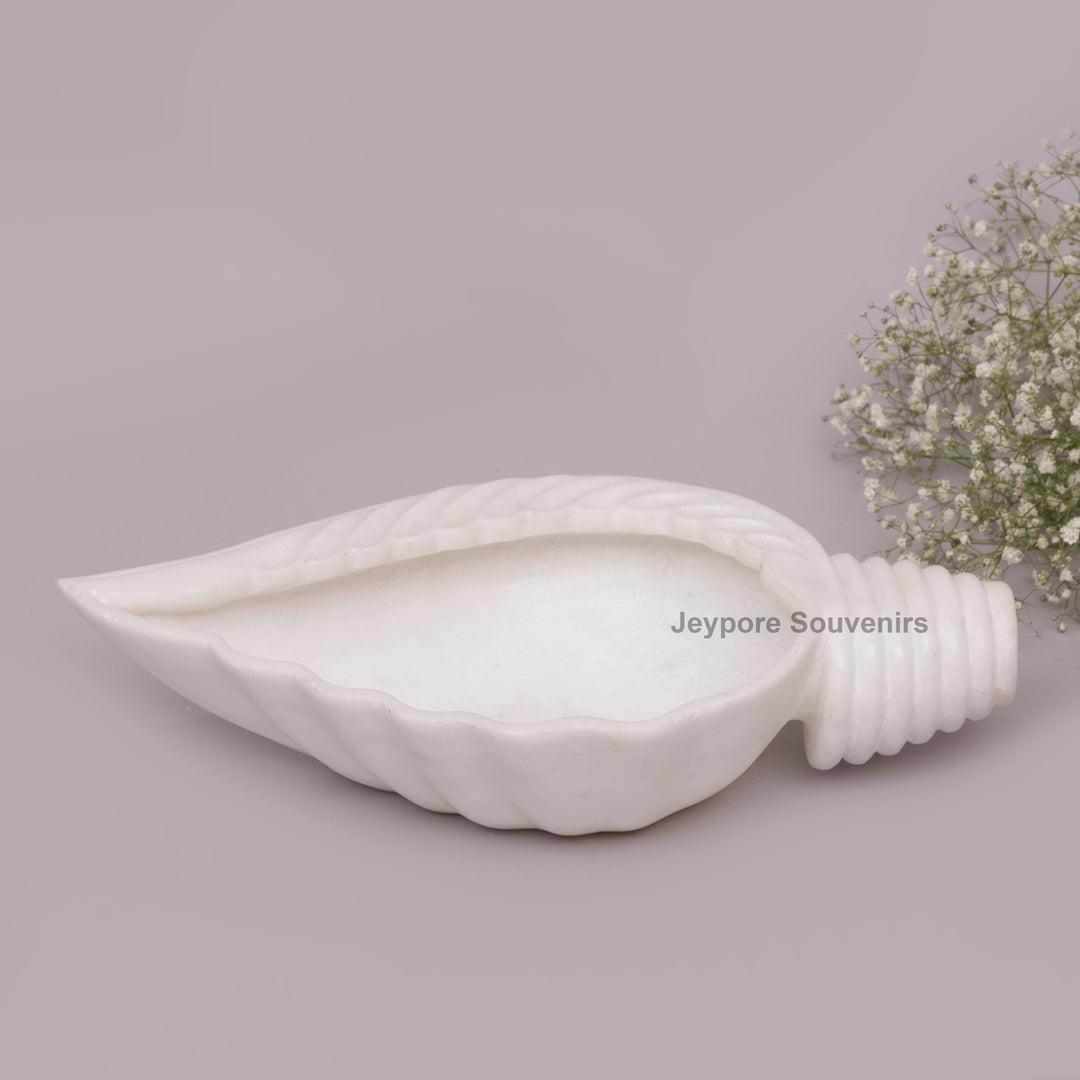 Hand-Carved White Marble Conch Shell Decorative Urli Bowl