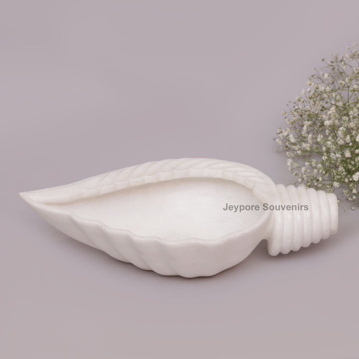 Hand-Carved White Marble Conch Shell Decorative Urli Bowl