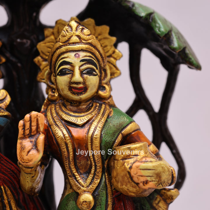 8" Hand-Painted Brass Radha Krishna Statue