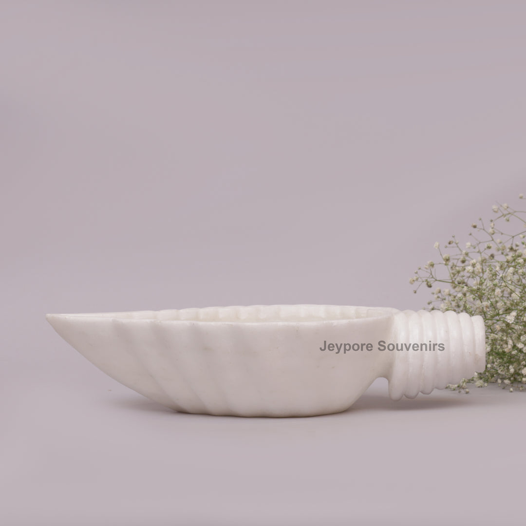 Hand-Carved White Marble Conch Shell Decorative Urli Bowl