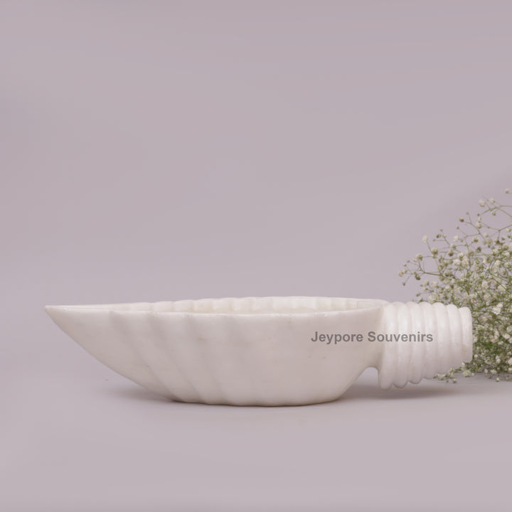 Hand-Carved White Marble Conch Shell Decorative Urli Bowl