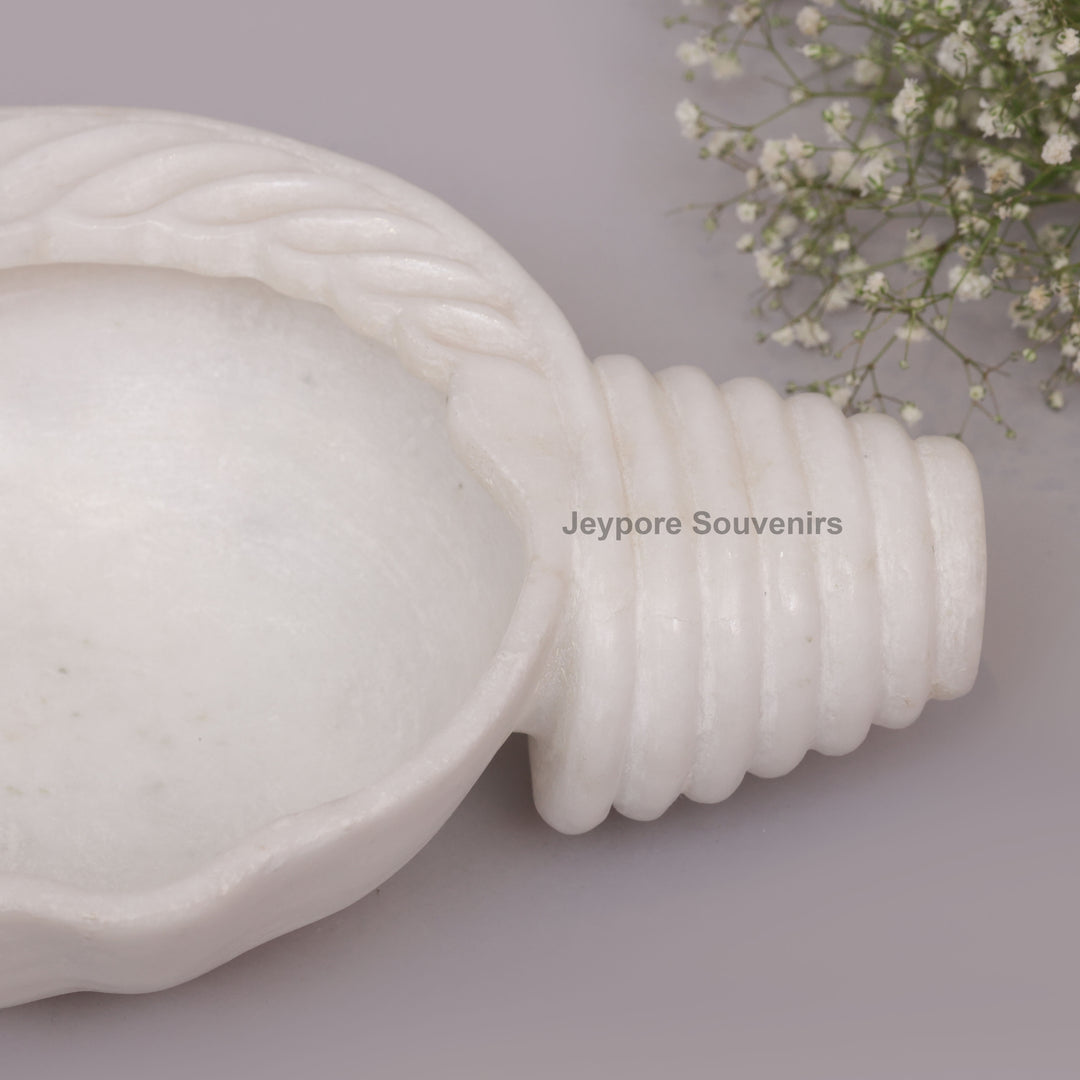 Hand-Carved White Marble Conch Shell Decorative Urli Bowl
