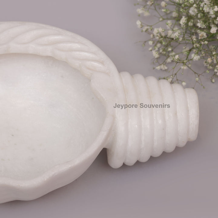 Hand-Carved White Marble Conch Shell Decorative Urli Bowl