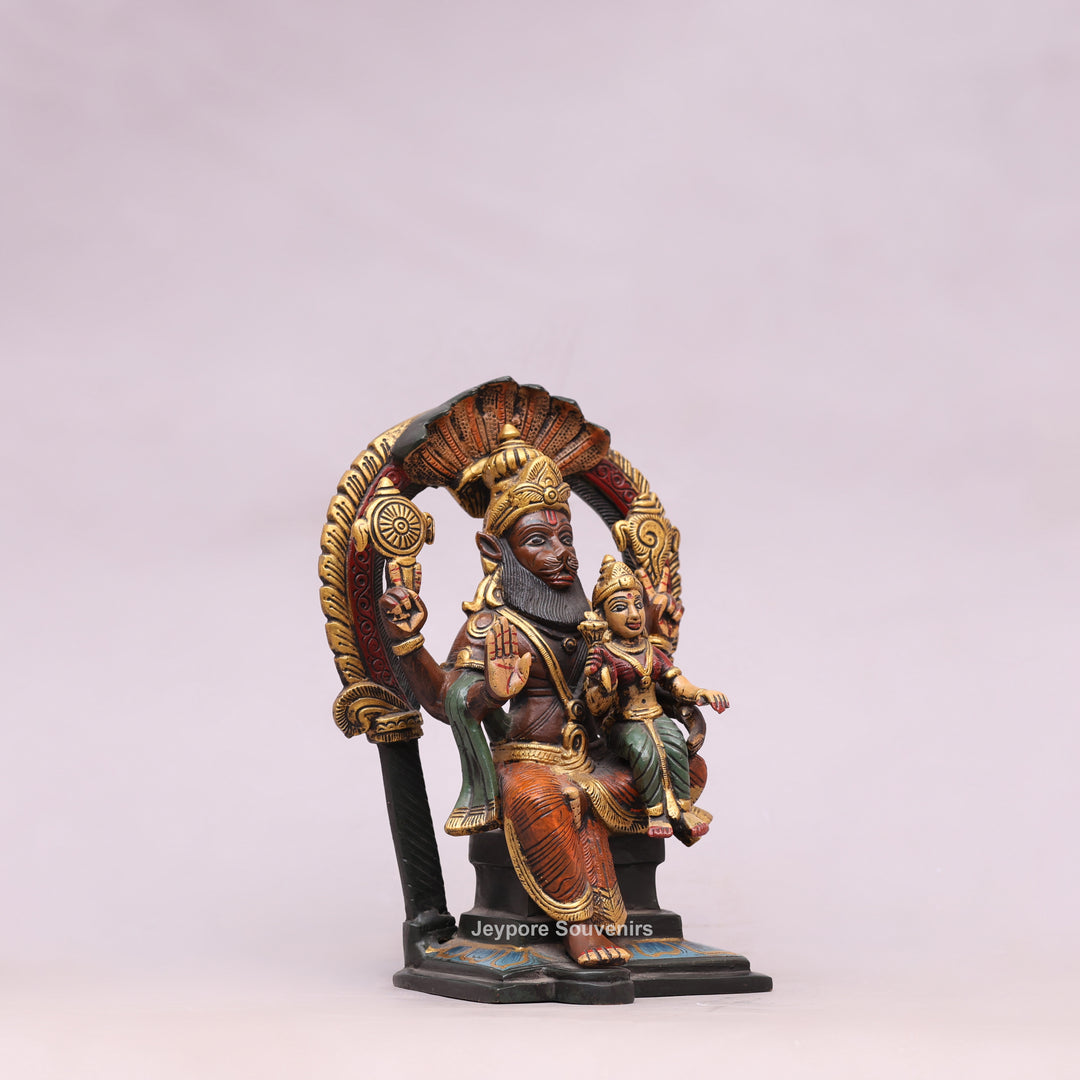 9" Handcrafted Brass Lakshmi Narasimha Statue with Hand-Painted Finish