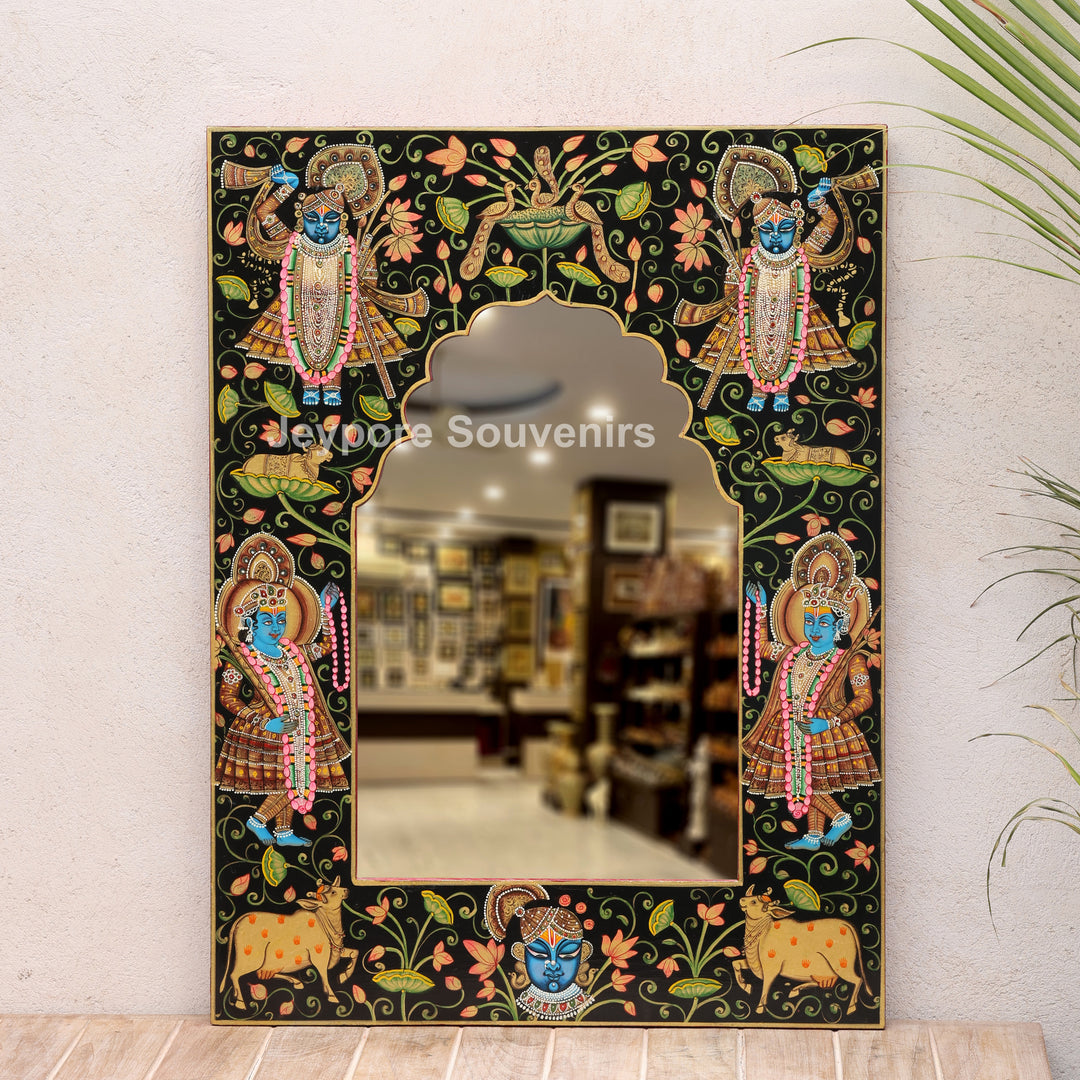 Handcrafted Pichwai Shrinath Ji Mirror Frame Wall Décor