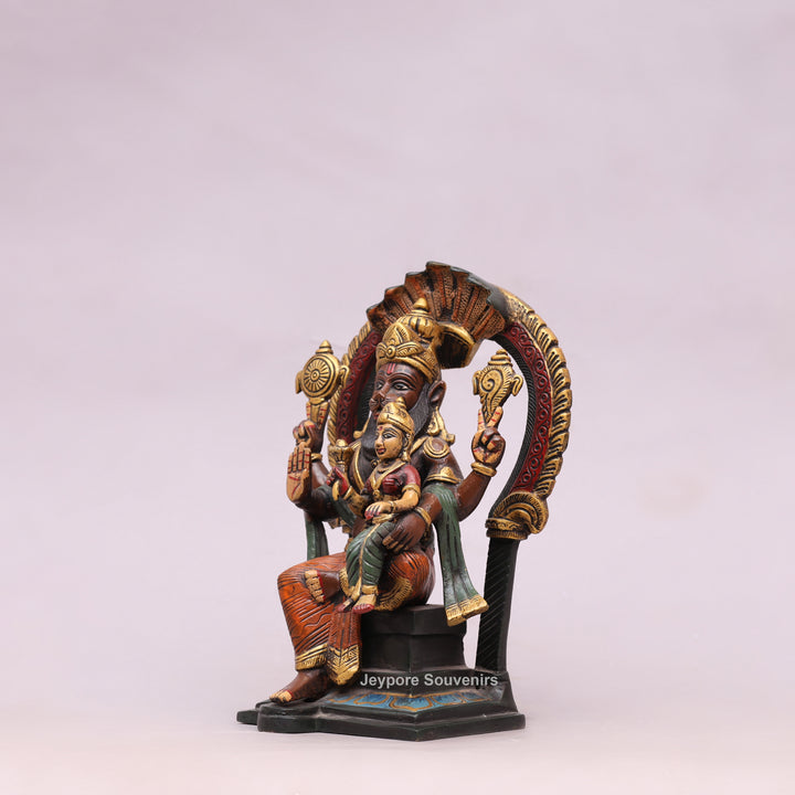 9" Handcrafted Brass Lakshmi Narasimha Statue with Hand-Painted Finish