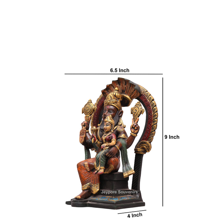 9" Handcrafted Brass Lakshmi Narasimha Statue with Hand-Painted Finish