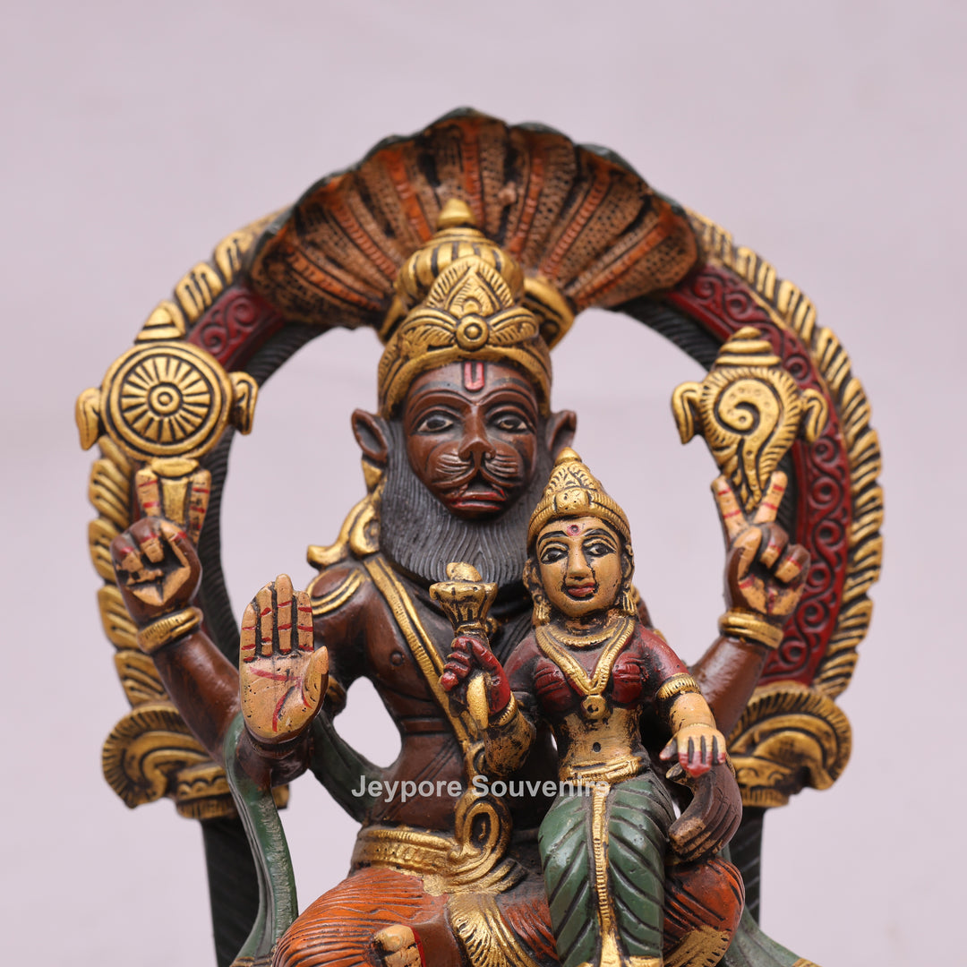 9" Handcrafted Brass Lakshmi Narasimha Statue with Hand-Painted Finish