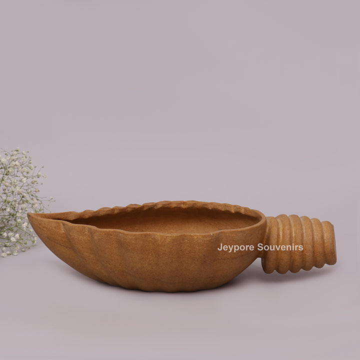 Hand-Carved Brown Marble Conch Shell Urli Bowl