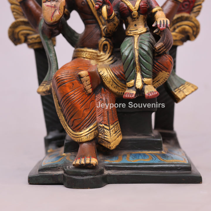 9" Handcrafted Brass Lakshmi Narasimha Statue with Hand-Painted Finish