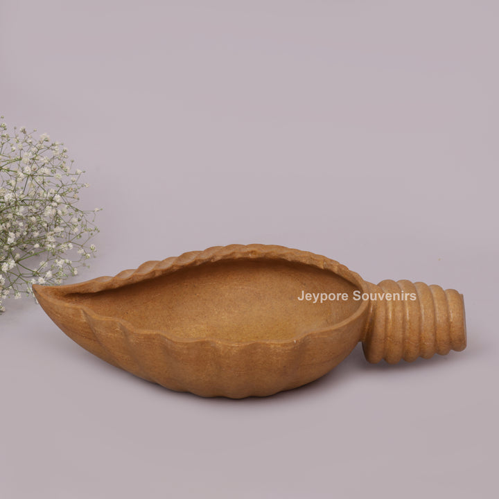 Hand-Carved Brown Marble Conch Shell Urli Bowl