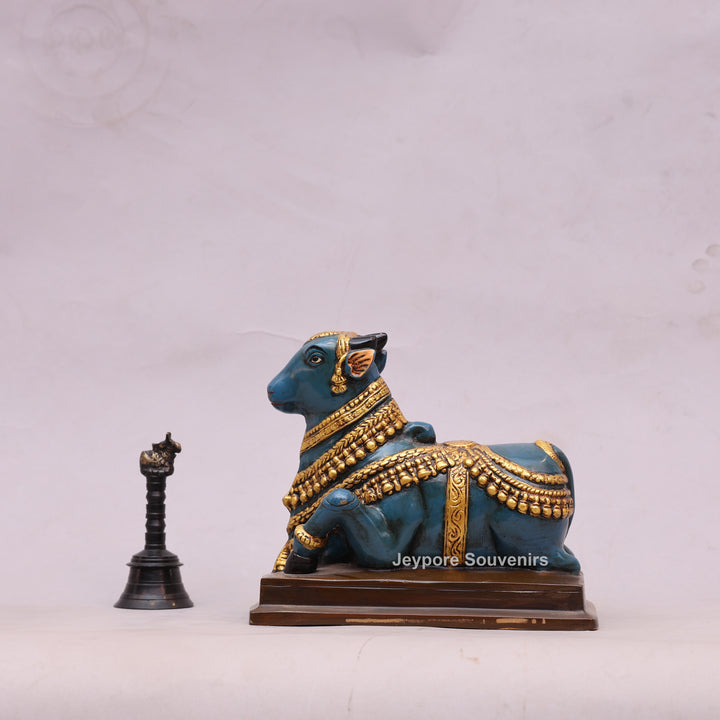 9" Handcrafted Brass Nandi Bull Statue with Hand-Painted Finish