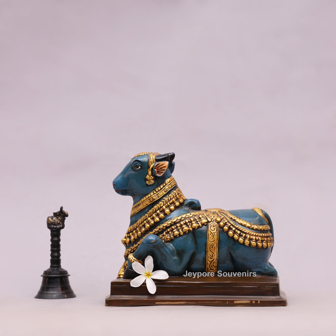 9" Handcrafted Brass Nandi Bull Statue with Hand-Painted Finish