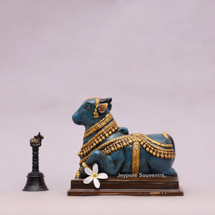 9" Handcrafted Brass Nandi Bull Statue with Hand-Painted Finish