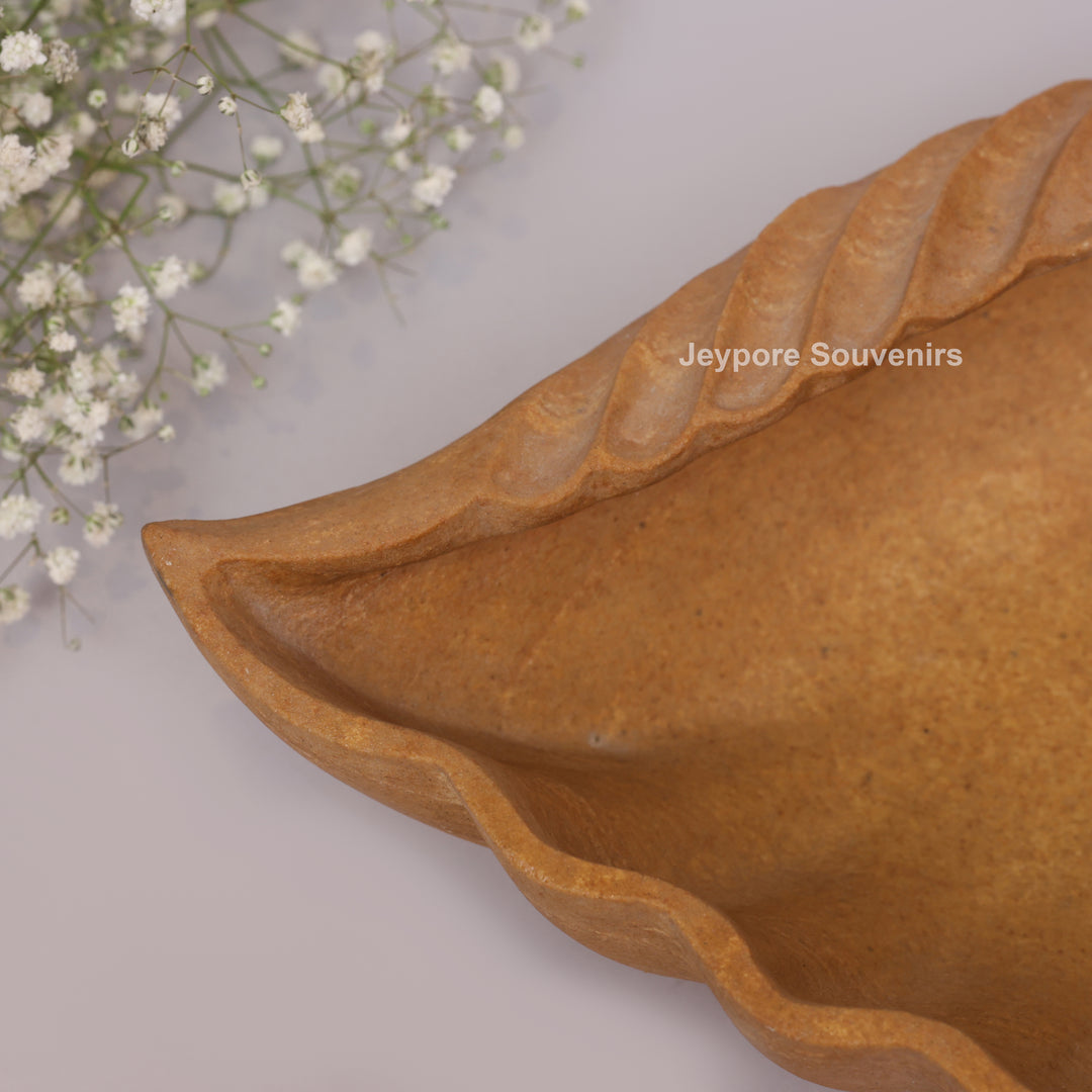 Hand-Carved Brown Marble Conch Shell Urli Bowl