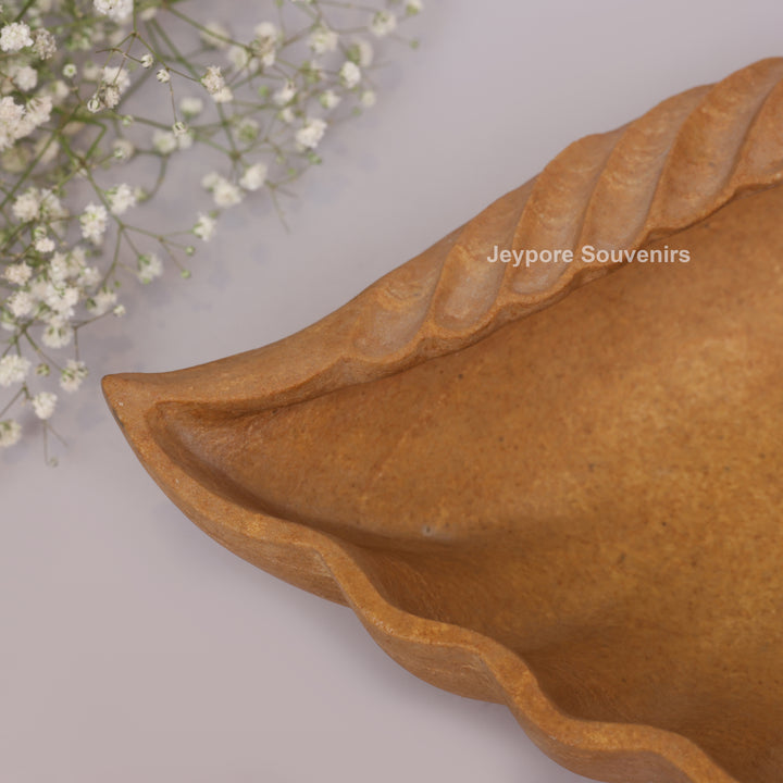 Hand-Carved Brown Marble Conch Shell Urli Bowl