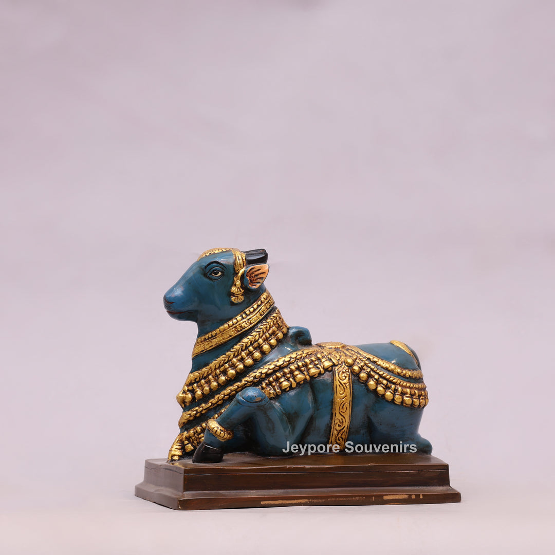 9" Handcrafted Brass Nandi Bull Statue with Hand-Painted Finish