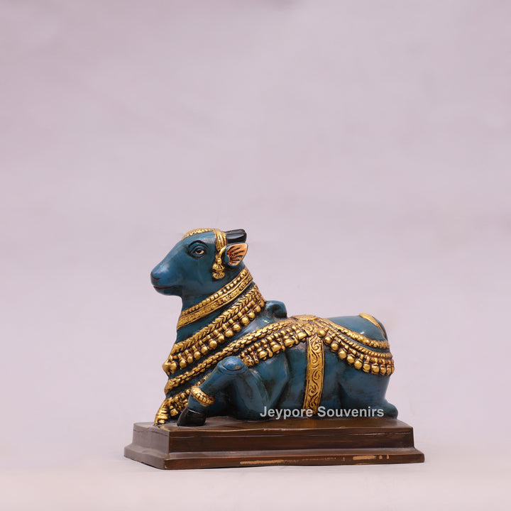 9" Handcrafted Brass Nandi Bull Statue with Hand-Painted Finish