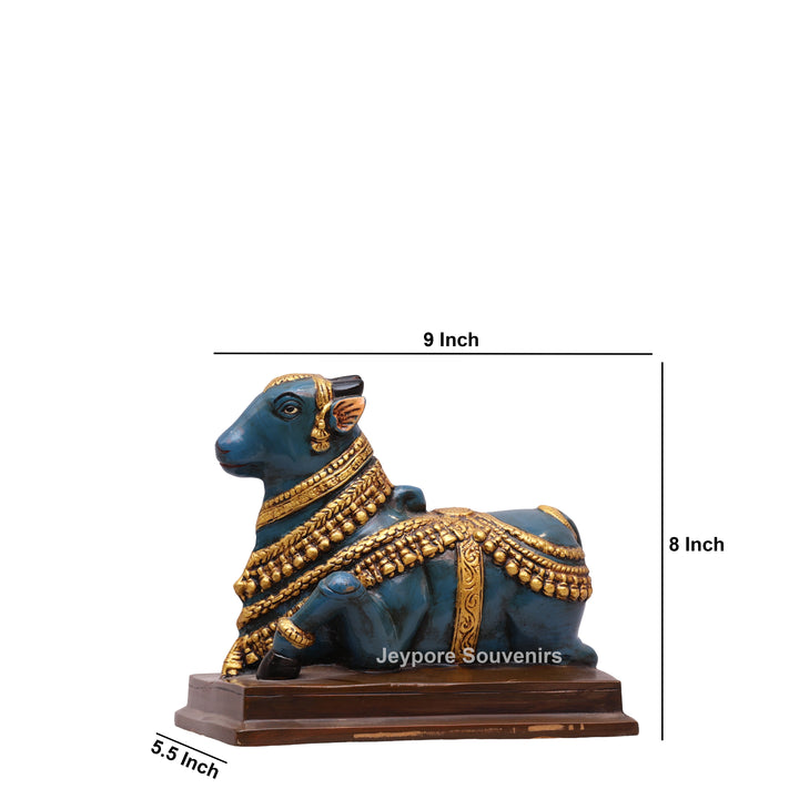 9" Handcrafted Brass Nandi Bull Statue with Hand-Painted Finish
