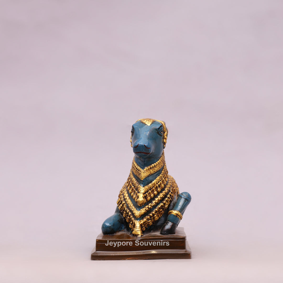 9" Handcrafted Brass Nandi Bull Statue with Hand-Painted Finish