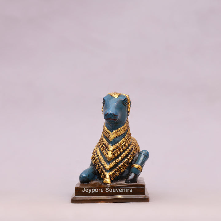 9" Handcrafted Brass Nandi Bull Statue with Hand-Painted Finish