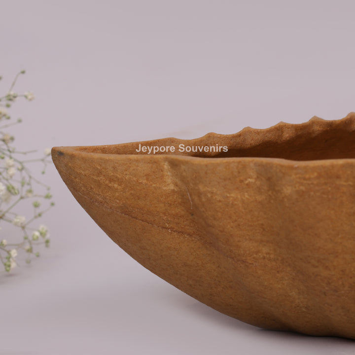 Hand-Carved Brown Marble Conch Shell Urli Bowl