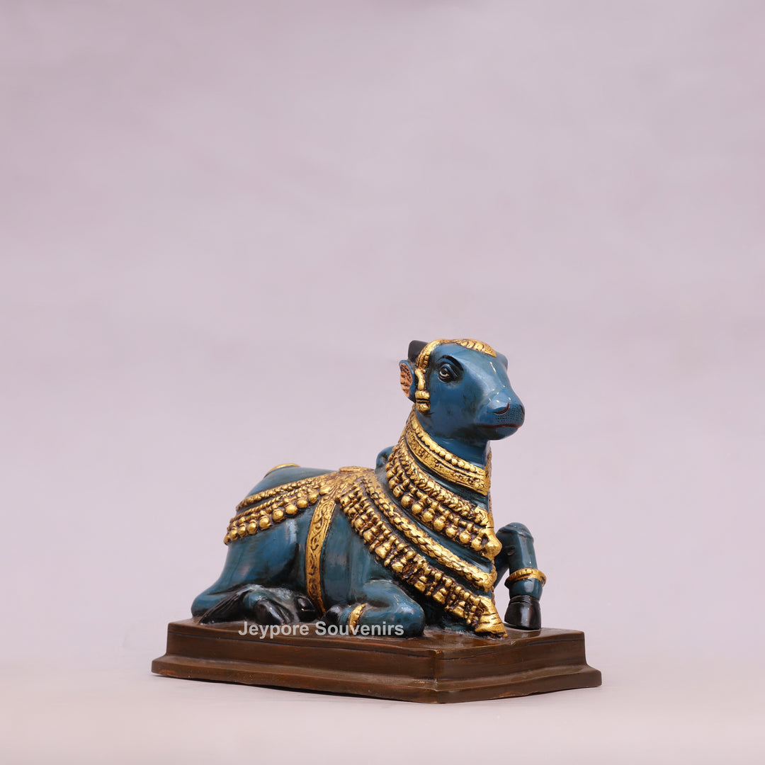 9" Handcrafted Brass Nandi Bull Statue with Hand-Painted Finish