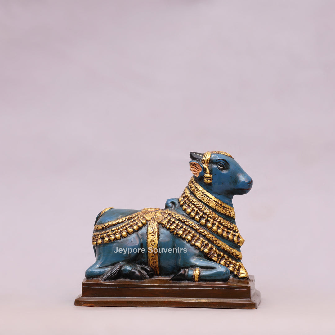 9" Handcrafted Brass Nandi Bull Statue with Hand-Painted Finish