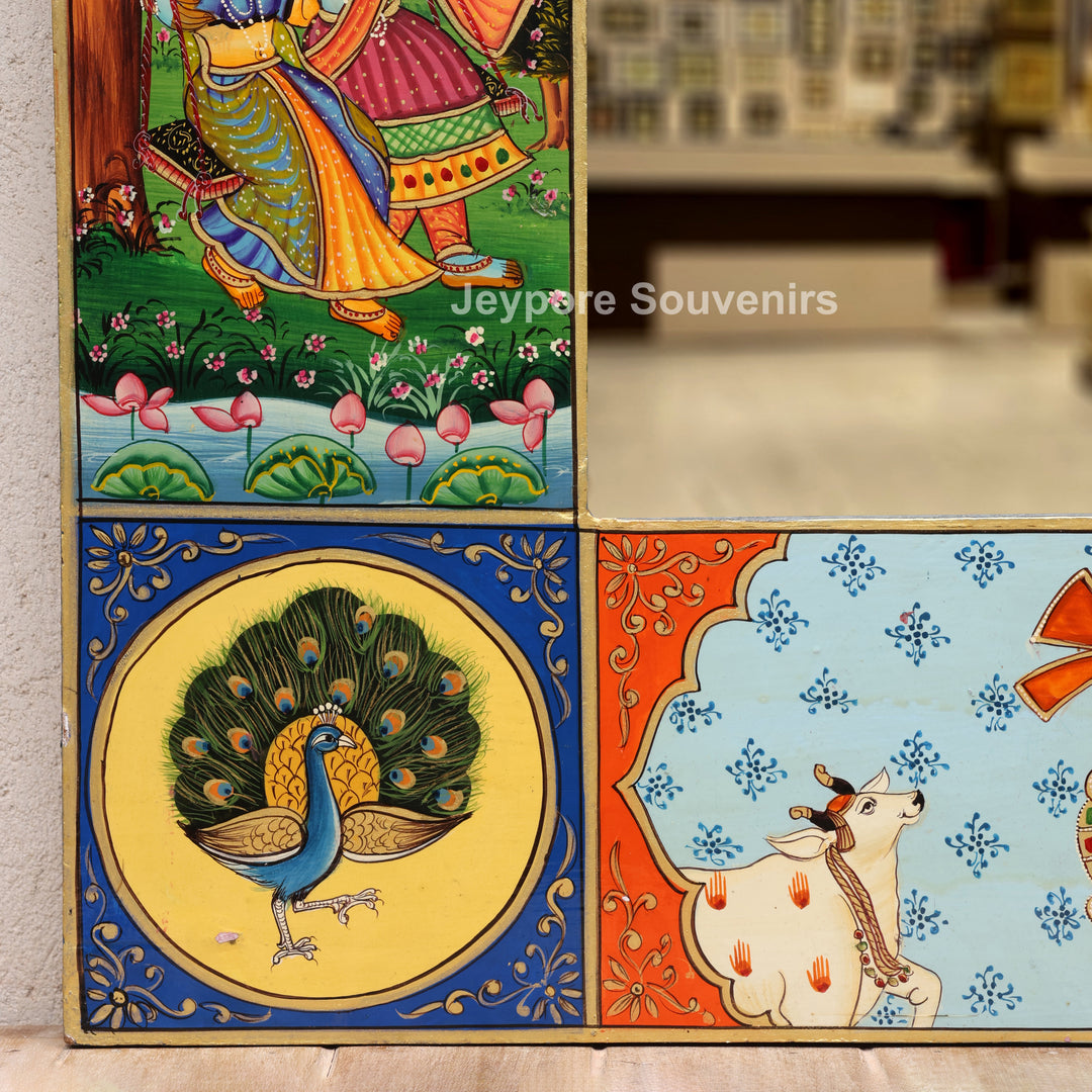 Handcrafted Radha Krishna Pichwai Wooden Wall Mirror Frame