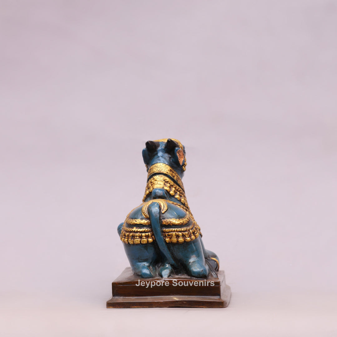 9" Handcrafted Brass Nandi Bull Statue with Hand-Painted Finish