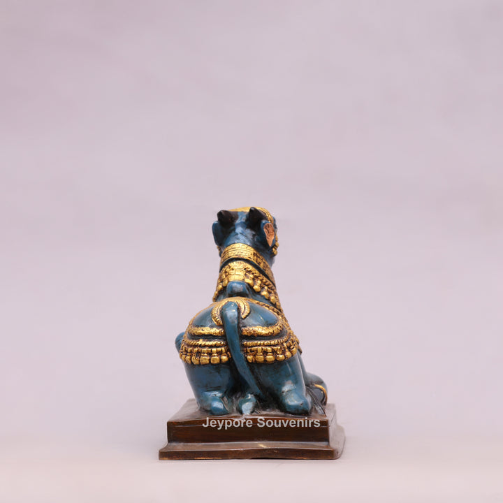 9" Handcrafted Brass Nandi Bull Statue with Hand-Painted Finish