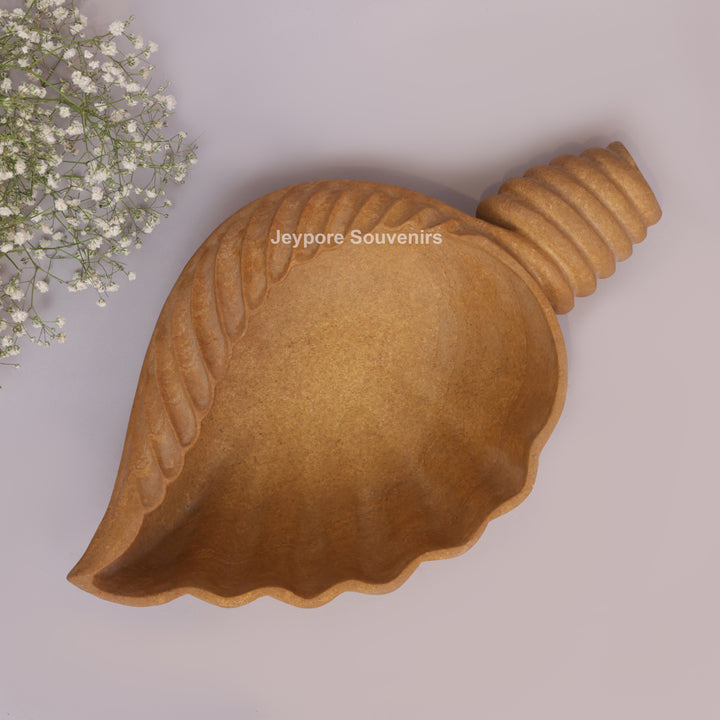 Hand-Carved Brown Marble Conch Shell Urli Bowl
