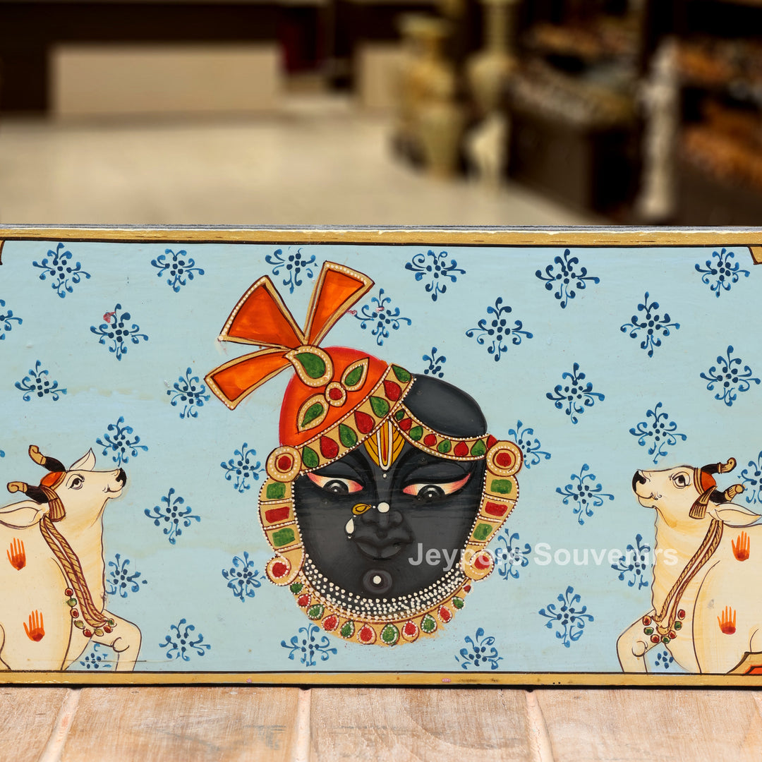 Handcrafted Radha Krishna Pichwai Wooden Wall Mirror Frame