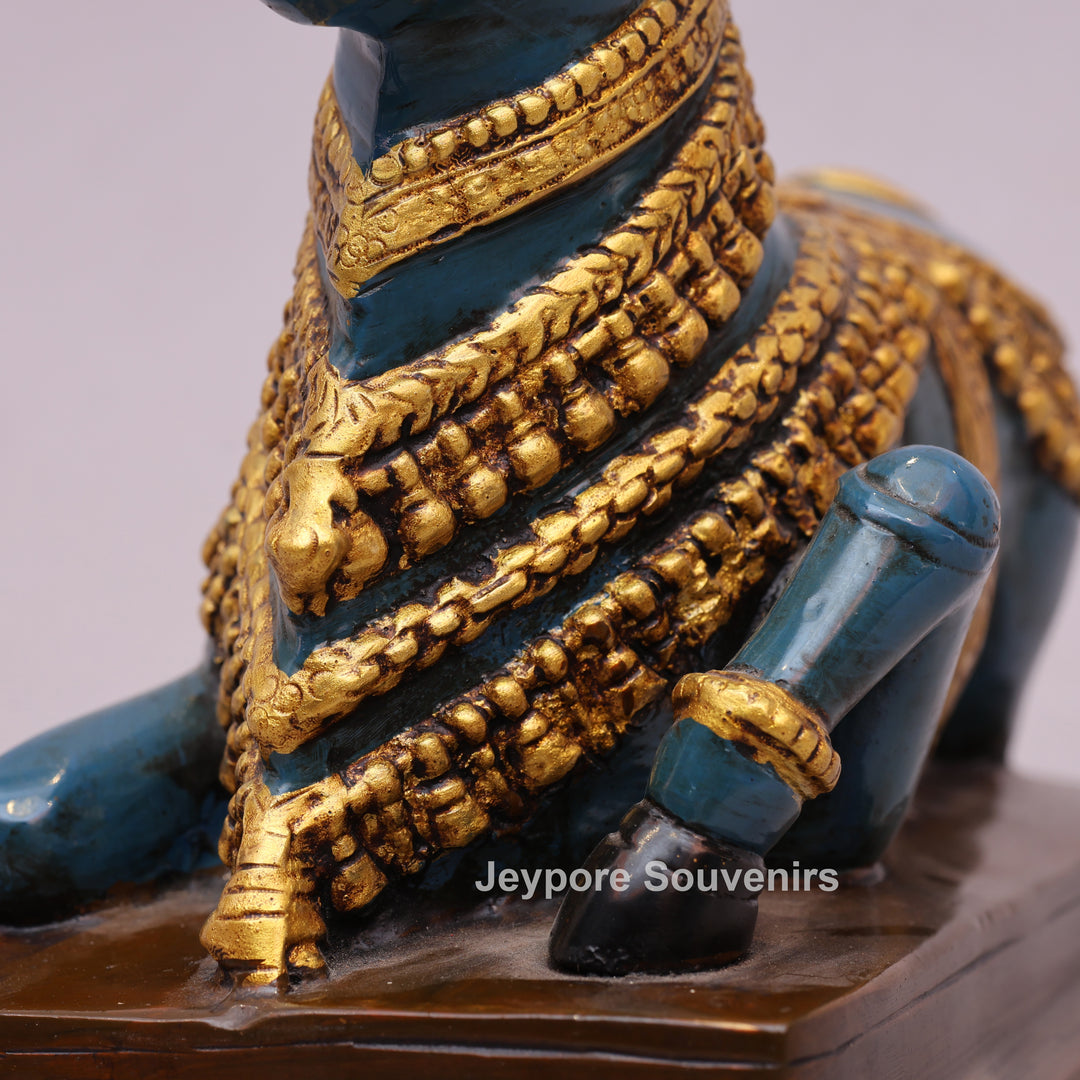 9" Handcrafted Brass Nandi Bull Statue with Hand-Painted Finish