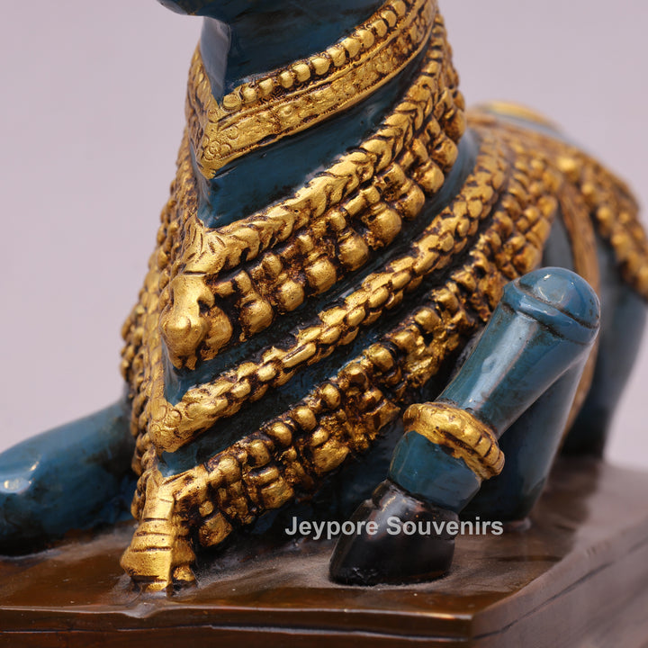 9" Handcrafted Brass Nandi Bull Statue with Hand-Painted Finish