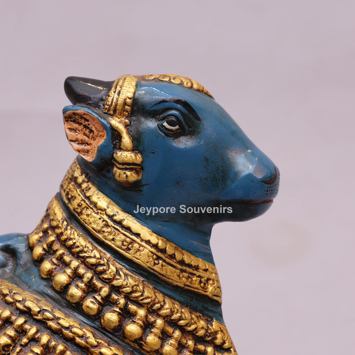 9" Handcrafted Brass Nandi Bull Statue with Hand-Painted Finish