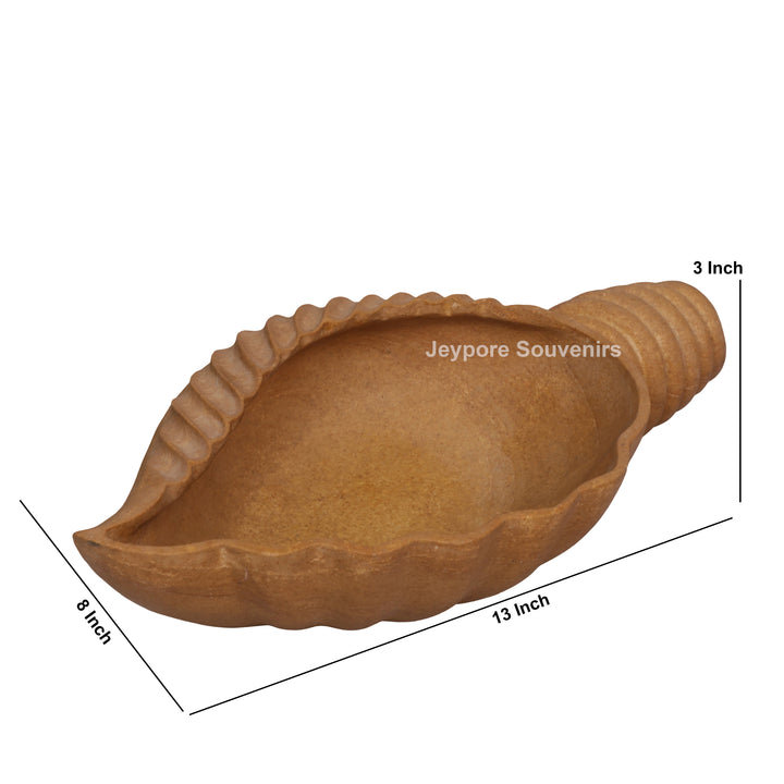 Hand-Carved Brown Marble Conch Shell Urli Bowl