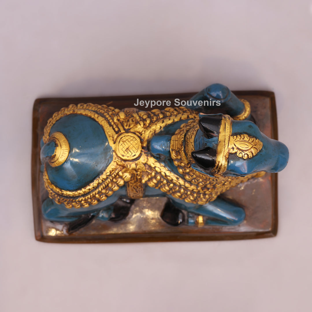 9" Handcrafted Brass Nandi Bull Statue with Hand-Painted Finish